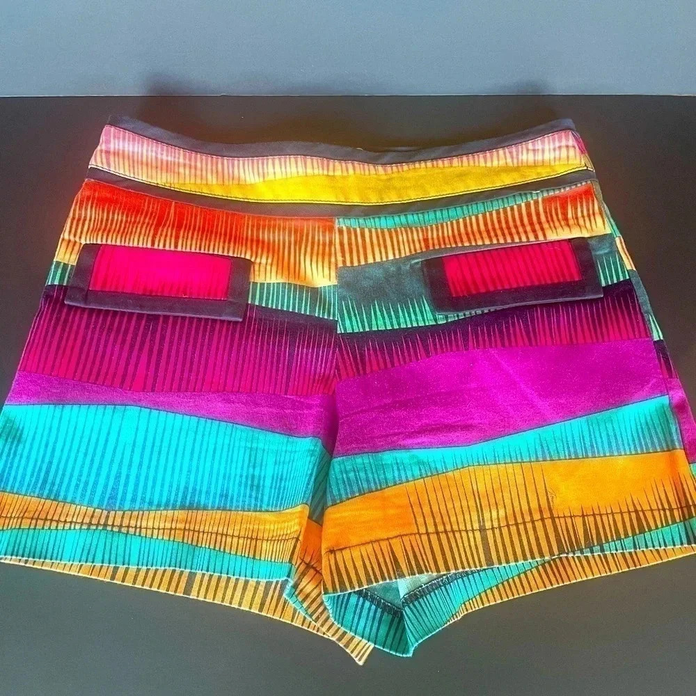 Trina Turk Multicolor High Waist Women's Shorts - Pink, Teal, Yellow, Orange